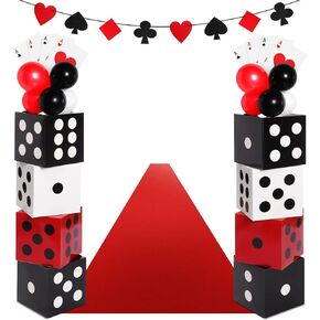 Zhanmai 52 Pcs Casino Themed Decorations Set Game Casino Night Entryway Door Decoration 8 Pcs 12" Large Boxes 8 Jumbo Poker Cards 30 Balloon Aisle Runners for Birthday Party (Dice Style)