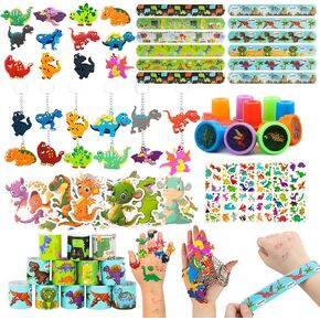 108Pcs Dinosaur Party Favors for Kids Dinosaur Party Supplies, Dinosaur Goodie Bags Fillers, Dinosaur Birthday Party Favors Included Slap Bracelet Sticker Ring Keychains Stamps