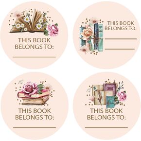 2 Inch Vintage Pink This Book Belongs to Stickers – Self-Adhesive Bookplate Labels Book Name Stickers Book Labels with Retro Book Patterns for Personal Libraries, and Classroom Use 4 Designs 200 Pcs