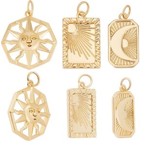 Beebeecraft 9pcs 3 Style Moon and Sun Charms 18K Gold Plated Octagon Rectangle Pendants تتدفق مع حلقات القفز لأساور القلائد DIY