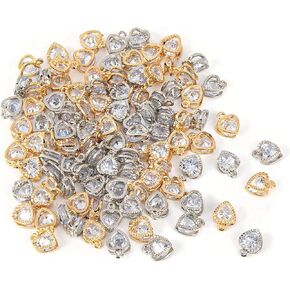 Framendino ، 100 Pack Zirconia Zirconia alloy charms heart على شكل قلب من الذهب والفضة لمجوهرات DIY جعل القلادة ملحقات صغيرة تتدلى