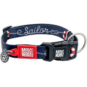 Max & Molly Urban Pets Smart Id Dog Collar - النيوبرين الناعم ، مقاوم للماء ، قابلة للغسل الآلة ، مشبك الطاقة ، Gotcha! علامة QR وملف تعريف التطبيق المخصص ، Sailor L