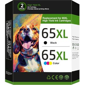 بديل متوافق مع خرطوشة الحبر 65XL لـ HP Deskjet 3755 ، 3772 ، 3722 ، 3752 ، 3700 ، 2622 ، 2652 ، 2600 سلسلة ، حسد 5055 ، 5052 ، 5014 ، 5000 ، أسود ، تري كولور ، 2-pack ، 2.