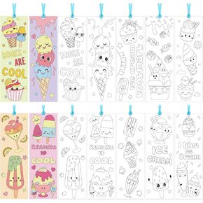 200 PCS Ice Cream Color الخاص بك الإشارات المرجعية الخاصة بك للأطفال تلوين DIY فارغ وضع إشارة وضع وضع إشارة مراقبة الفنون الفنية لوازم الحرف المعلمين للطلاب مكافأة حفلة عيد ميلاد (الصيف)