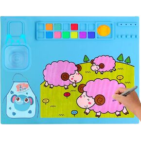 حصيرة الطلاء السيليكون للأطفال ، حصيرة طلاء السيليكون ، 20 "x16" سائق فن السيليكون غير المنزلق للطلاء ، مع كوب نظيف قابل للفصل ، ساحة ، حصيرة السيليكون للحرف ، للطلاء ، الطين ، وعب DOH (الأزرق)