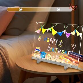 Acrylic Dry Erase Board with Light 11.9"x8.5" Brightness Adjustable led Writing Board as Glow Memo LED Letter Message Note Board with Stand Led White Board with 12 Pen for Office School Home