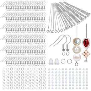 cobee 800 Pcs Earring Hooks for Jewelry Making, Earring Making Kit Stainless Steel Bargain Finds, Hypoallergenic Earring Wires Jump Rings for DIY Jewelry Making Supplies(Silver)