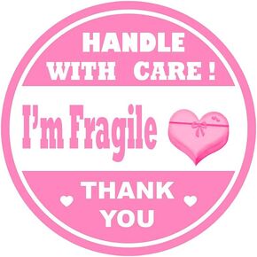 Pink Fragile Stickers I’m Fragile Box Labels, 1.5 Inch Round Thank You Sticker,Fragile Shipping Sticker for Personal Gift Bag, Small Business,mailing Packages and Box(500 Pcs)