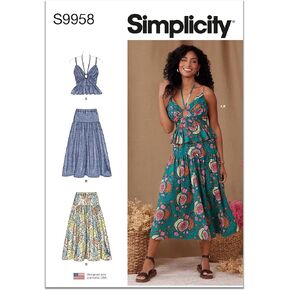 Simplicity SS9958K5 MEASES 'TOP و SKIRT SHIP PATTION PACKET ، رمز التصميم S9958 ، الأحجام 8-10-12-14-16 ، متعدد الألوان ، متعدد الألوان