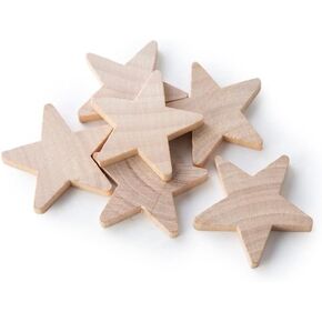 1-1/2 inch Natural Unfinished Wood Star Cutout Shape, 3/16 inch Thick - 25 Pack