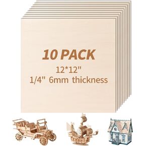 10 Pack-12x12'' Basswood Sheets 1/4 for Crafts Inch 6mm Unfinished Basswood Sheets.Plywood Sheets Used for DIY Projects, Laser Engraving, Wood Burning, Staining, Model Making & More