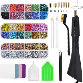 Epesl Bedazzler Kit with Rhinestones, Hot Fixed Gems Craft Applicator - Diamond Painting Pen, Wax Pencil, Tweezers, Tray, Cleaning Brush, Picker Rhinestones Crystals for DIY Clothes Shoes in Kuwait