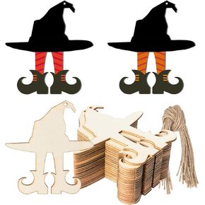 قبعة Witch's و Witch Boots Wooden Halloween الخشب الفارغ مع Twines Arts غير مكتملة لعيد الميلاد حفل زفاف عيد ميلاد هالوين عيد الشكر الديكور 20pcs