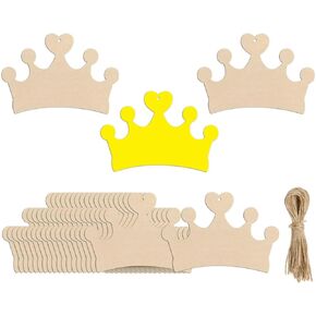 20pcs Crown Wooden Cutouts DIY Crafts Embellishments Crown Shape Unfinished Wood Tags Ornaments for Wedding Birthday Baby Shower Party Decoration
