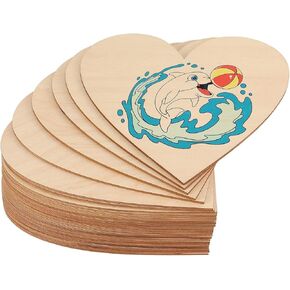 FUNSUEI 80 PCS 4 Inch Wooden Heart Craft Cutout, Natural Heart Shaped Wood Slices, Unfinished Blank Wood Hearts Piece, Wooden Hearts Sheets Bulk for Home Decoration, Wedding