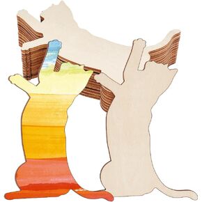 OLYCRAFT 8pcs Unfinished Cat Cutouts 4.9x3.3 inch Wooden Cat Cutout 6mm Thick Blank Cat Cutouts Unfinished Wood Pieces Wooden Animal Slices Wood Ornament for DIY Painting Arts Craft Projects