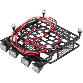 RC Roof Rack Luggage, Small Size Roof Rack Luggage Carrier With LED Light Quadrate SCX10 1/10 RC Car(4 White)
