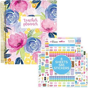 Bloom Daily Planners Watercolor Ploral Planner and Sticker Pack Back - Planner Academic Planner & Organizer + School Service Packed - Planning مجموعة للمعلمين والمدرسة المنزلية