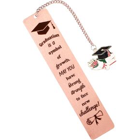 Graduation Bookmark Gift, Metal Bookmark Grad 2024 Graduation Inspirational Bookmark with Pendant Senior College High School Graduation Gifts Stationery for Students (Rose Golden)