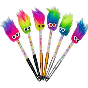 Maydahui 12 PCS متعة قوس قزح Fluffy Plush Point Pens مع عناصر النار الصغيرة POM POM PENS ALESSY PENS BLUE BUEL