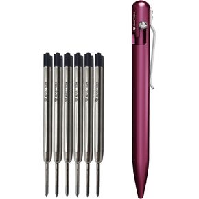Bastion Aluminium Pen Plus 6 Gel Black Ink rebill | الفاخرة الترباس العمل القلم المعدني جسم غرامة (0.5 مم) للنساء والرجال نقطة هدايا PEN PEN COMBO (PINK)