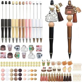 Jnwhy Beadable Abs Diy Making Kit - Coffee Thief Point Prose مع حبات بؤرية السيليكون ، معلقات السبائك ، الفواصل المتنوعة والشرابات