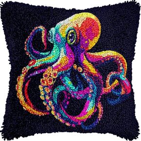 Octopus Latch Hook Kits Pillow Colorful Printed Cushion Crochet Yarn Needlework DIY Hook Latch Kit Pillowcase Rug Cover Home Sofa Christmas Decor 43x43cm(2)