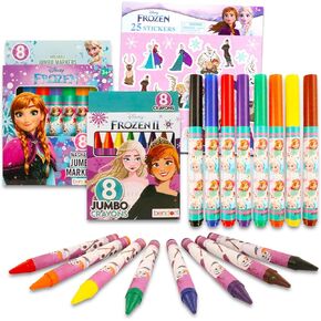 مجموعة تلوين Disney Frozen للفتيات - حزمة مع 8 علامات مجمدة و 8 تلوين جامبو المجمدة للتلوين ، الحرف ، الرسم ، والمزيد | اللوازم المدرسية المجمدة للأطفال
