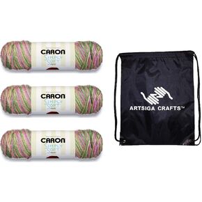 Caron Simply Soft Paints Rainbow Bright 294021-21009 (3 مجموعات-نفس الصبغة) متوسطة الصوافل #4 خيوط أكريليك للكروشيه والحياكة مع حقيبة المشروع