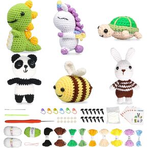 yuepin 6pcs crochet kit للمبتدئين ، طقم بداية الكروشيه مع دروس فيديو خطوة بخطوة ، مجموعة كروشيه المبتدئين للبالغين أطفال DIY ، مجموعات الحيوانات الكروشيه لمحبي الكروشيه