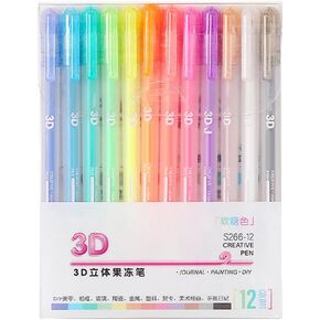 Zcargel 6/12/6+12 Pcs Gel Ink Pens, 3D Jelly Pens, Highlighters, Assorted Colors, Multicolor, 18 Count Pen Set