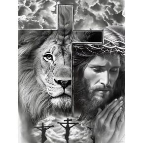 PUAGEMTI Jesus and Lion Jesus Christ Jesus Lion Jesus Christian Jesus Religious 5D Adult Diamond Art,DIY Diamond Art Painting Kits for Decor Canvas 30x40cm