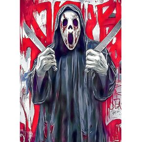 Qukle Horror Movie مجموعات اللوحات الماس للمبتدئين للبالغين - مجموعات فنية الشبح للماس للبالغين ، 5D جولة كاملة الحفر الماس جمجمة DIY هدايا للديكور المنزلي 30x40 سم
