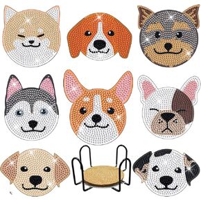 FJEOLEN 8 PCS DAG على شكل الكلاب ، الوقايات الماس ، DIY DAG Diamond Art Coasters مع حامل ، مجموعات الطلاء للحيوانات الأليفة ، لوازم الحرف الفنية للمبتدئين البالغين