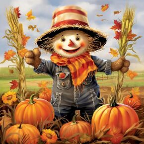 Harvest Celebration Scarcrow Garden Pumpkins الخريف 1 5 د البالغين الماس ، مجموعة الطلاء الفنية DIY للمبتدئين Canvas 13.7x13.7inch/35x35cm