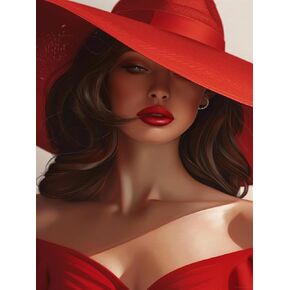 upablunso امرأة جميلة ترتدي قبعة Red Hat 5d Diamond Art Painting للبالغين تدريبات كاملة مستديرة الطلاء الماس على أرقام الأرقام للمبتدئين Gems Cross Stitch for Wall Decor