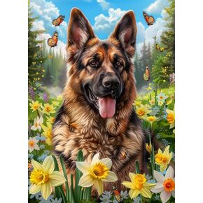 DIY 5D Diamond Art Painting by Number Kits Dog German Shepherd Paint with Cull Drill Round Diamond Art for Beginner Cross Stitch Wall Decoration Gift (30 × 40 سم)