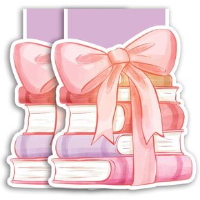 (2Pcs) Coquette Book Stack Magnetic Bookmark Book Page Markers Gift for Reading Lover Nerd Book Addict Bookish Bookworm Reader Office Stationery - Size 2.5"x2.1" When Folded