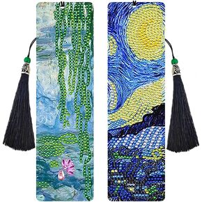 Niho-Jiuma Diamond Painting Kit Starry Night & Water Lily ، DIY Crystal Diamond Art Tassel Acrylic Lockmark Kit for adult (2pack)