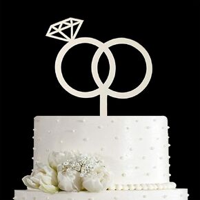 JIEEIN Diamond Ring Cake Topper, Mirror Silver Acrylic Cake Topper for Engagement/Wedding/Bridal Shower/Valentine Party Decoration