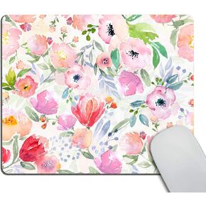 Smooffly Gorgeous Watercolor Pink Flowers Pattern Decorative Mouse Pad, Colorful Vintage Floral Mousepad Custom Romantic Floral Painting Art Mouse Pads