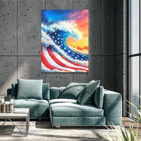 4th of July 5D Diamond Painting Kits for Adults & Beginners American Flag Waves Independence Day DIY Diamond Paint with Rhinestone Art Painting for Home Wall Decoration Gifts (11.8x15.7inch/30×40cm)