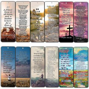 Christian Bookmarks Cards with Popular Inspirational Bible Verses - 6 Unique Designs (Pack of 60) - Bible Scripture Prayer Cards - War Room Décor