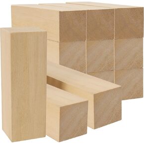 12pcs 6 × 2 × 2 بوصة كتل نحت باسوود ، 15 × 5 × 5 سم من الحطب الخشبي ، كتلة خشبية غير مكتملة للنحت ، الحرف اليدوية