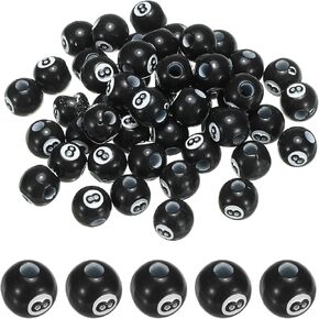 PATIKIL 12mm Sports Ball Beads, 40 Pack Opaque Acrylic Sports Beads Billiards Beads Spacer Loose Beads Craft for DIY Necklace Bracelet Lanyard Earring Black 8, Small