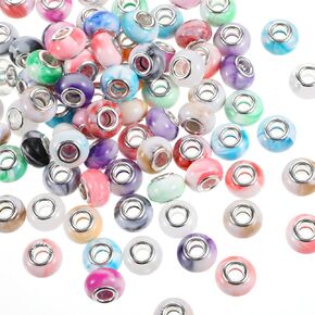 100Pcs Beads for Pens,9mm Colorful Large Hole Beads Resin Rondelle Beads Charms with Silver Brass Cores for DIY Fairy Wand Garden Beads,Beaded Keychain Crafts Stakes Decoration