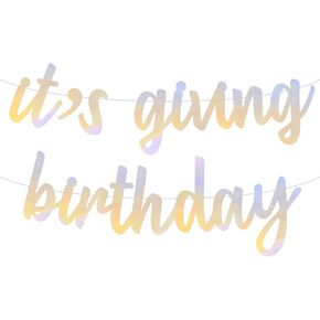 Glitter Rose Gold It's Giving Birthday Banner - NO DIY - Hanging Birthay Garland Bunting Party Décor Supplies Pre-Strung -16th 21st Birthday Decorations Photobooth Backdrop