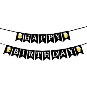 Beer Happy Birthday Banner Beer Birthday Decorations Black Happy Birthday Banner for Men Beer Decorations Cheers and Beers Party Decorations