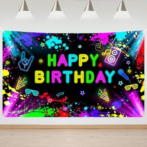 Neon Birthday Backdrop 6x3.6 ft Glow in The Dark Banner Neon Birthday Party Decorations Glow Photography Background Photo Booth Props