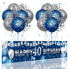 70th Happy Birthday Yard Banner - Blue Silver 18-Piece Birthday Balloons Birthday Sign Yard Banner with Latex Balloons for Birthday Party Supplies Fence Yard Sign Photo Background